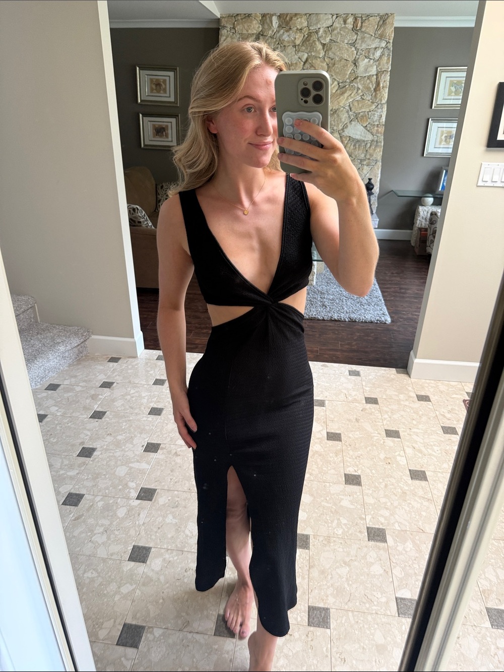 SHEIN Black Twist Cutout VโNeck Midi Dress